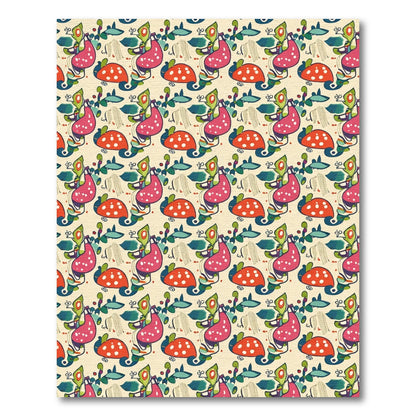 Whimsical Pink Green Red Fungi Bloom Rug