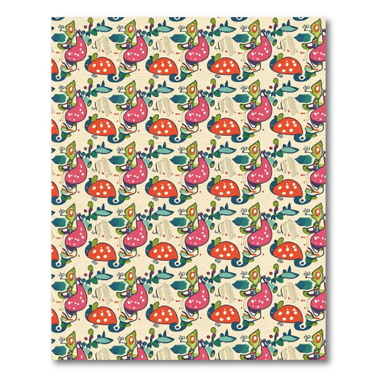 Whimsical Pink Green Red Fungi Bloom Rug