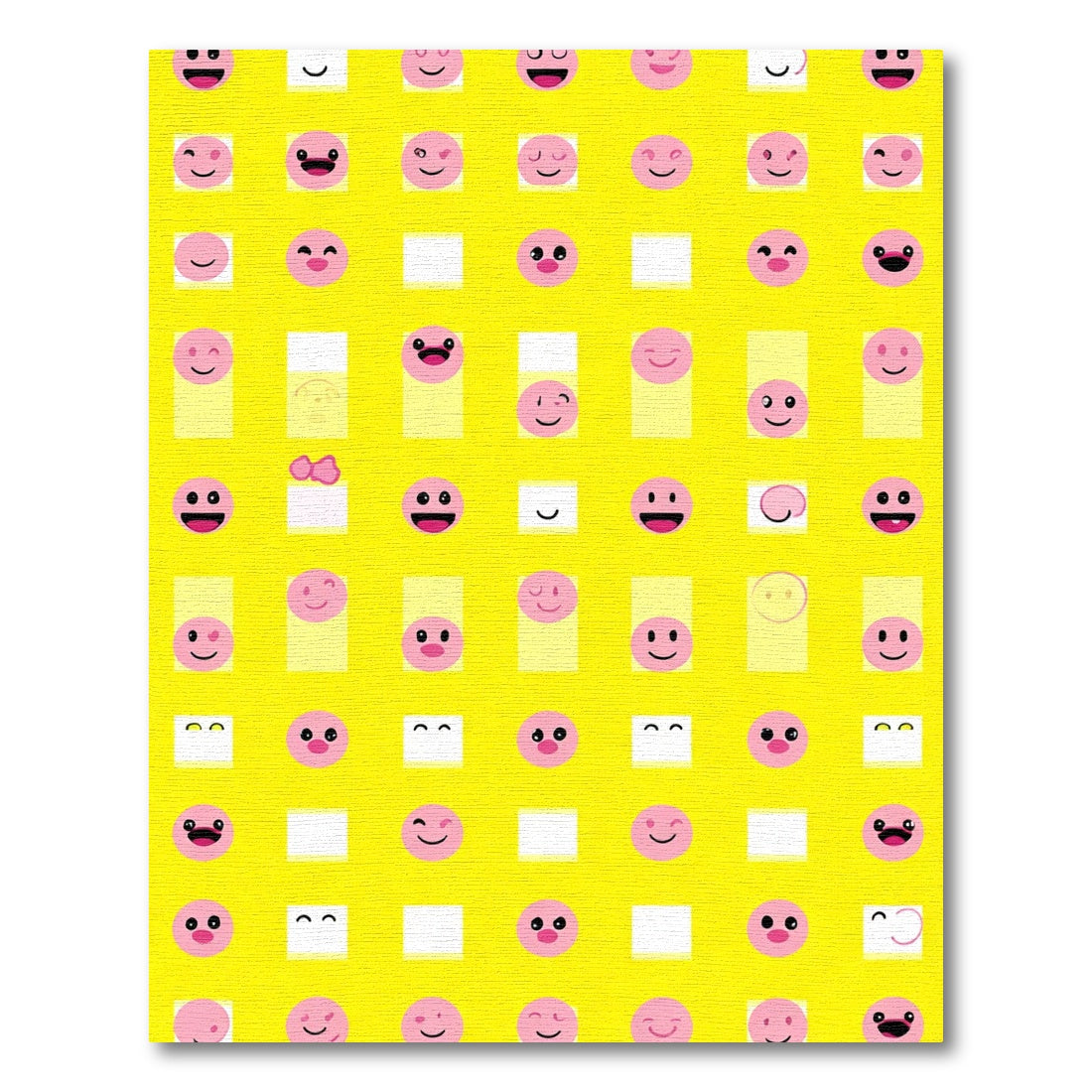 Whimsical Pink Smiley Faces Yellow Grid Rug