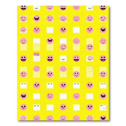 Whimsical Pink Smiley Faces Yellow Grid Rug