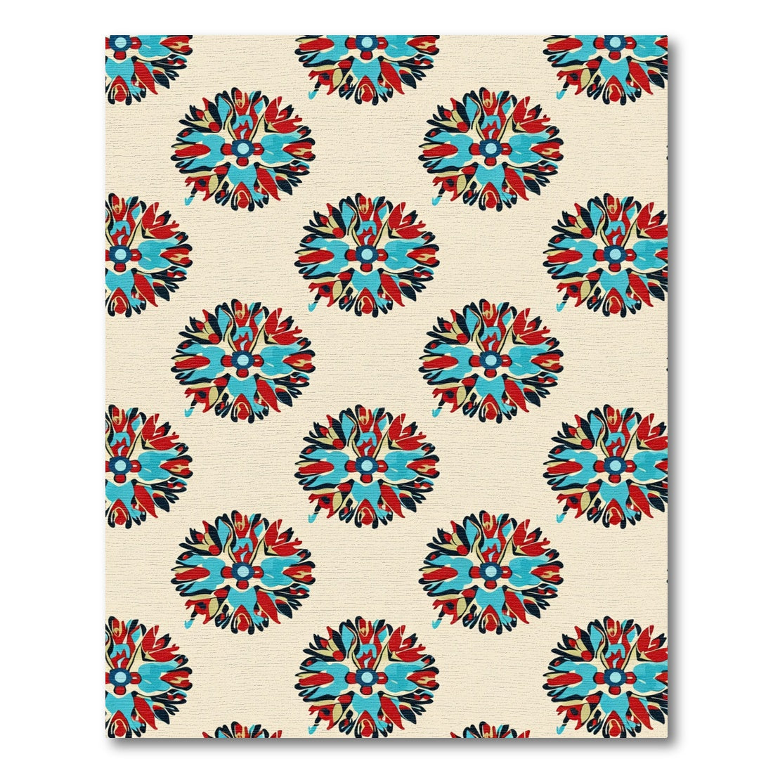 Crimson Teal Sunburst Floral Medallion Rug