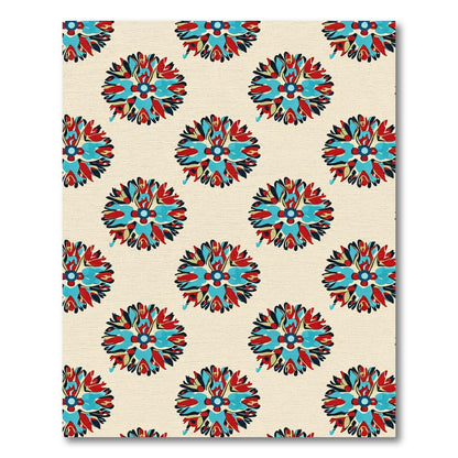 Crimson Teal Sunburst Floral Medallion Rug