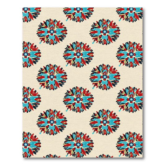 Crimson Teal Sunburst Floral Medallion Rug