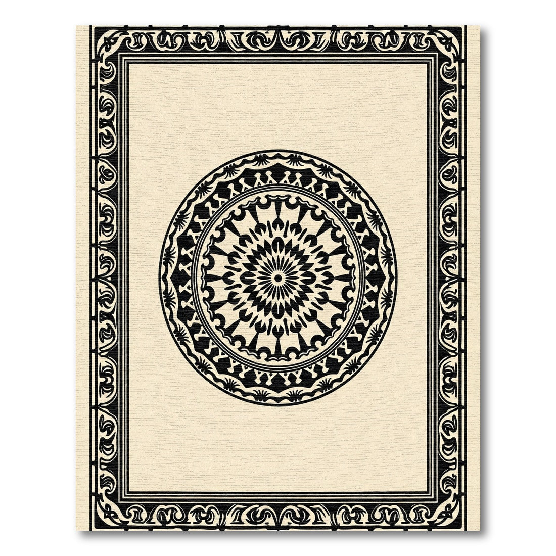 Black Floral Medallion Border Rug
