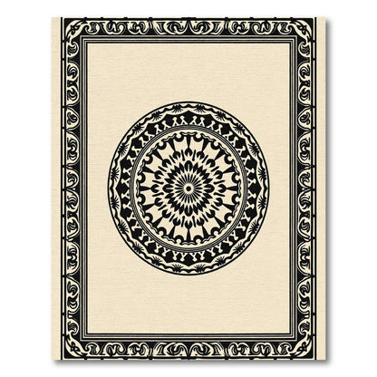 Black Floral Medallion Border Rug