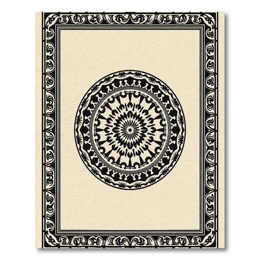 Black Floral Medallion Border Rug