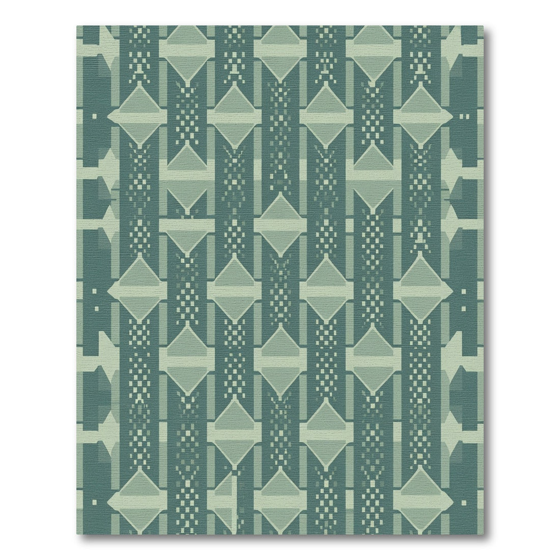 Geometric Teal Diamond Column Rug