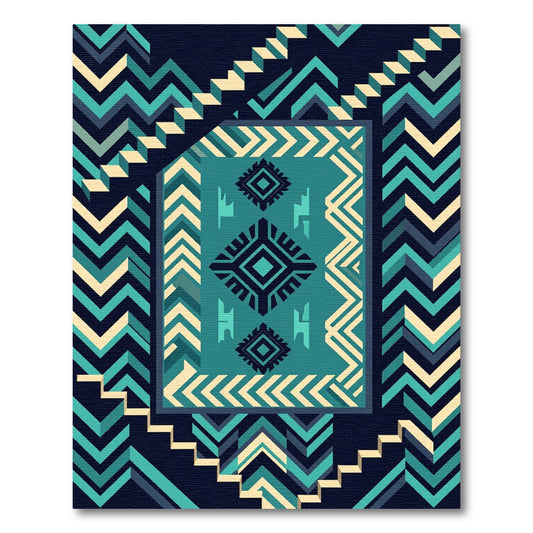 Teal Geometric Chevron Diamond Art Rug