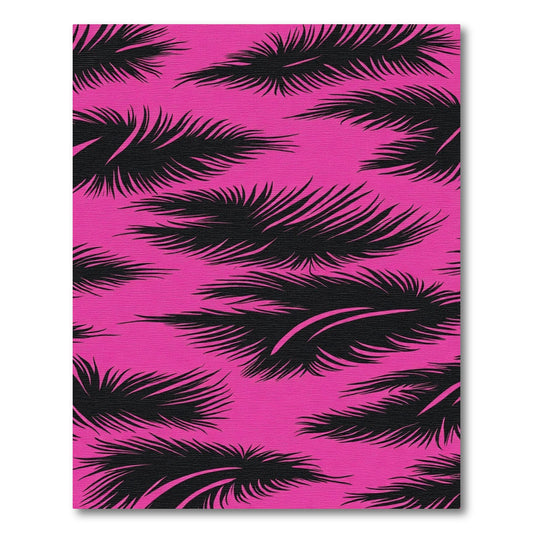 Pink Black Feathered Jungle Print Rug