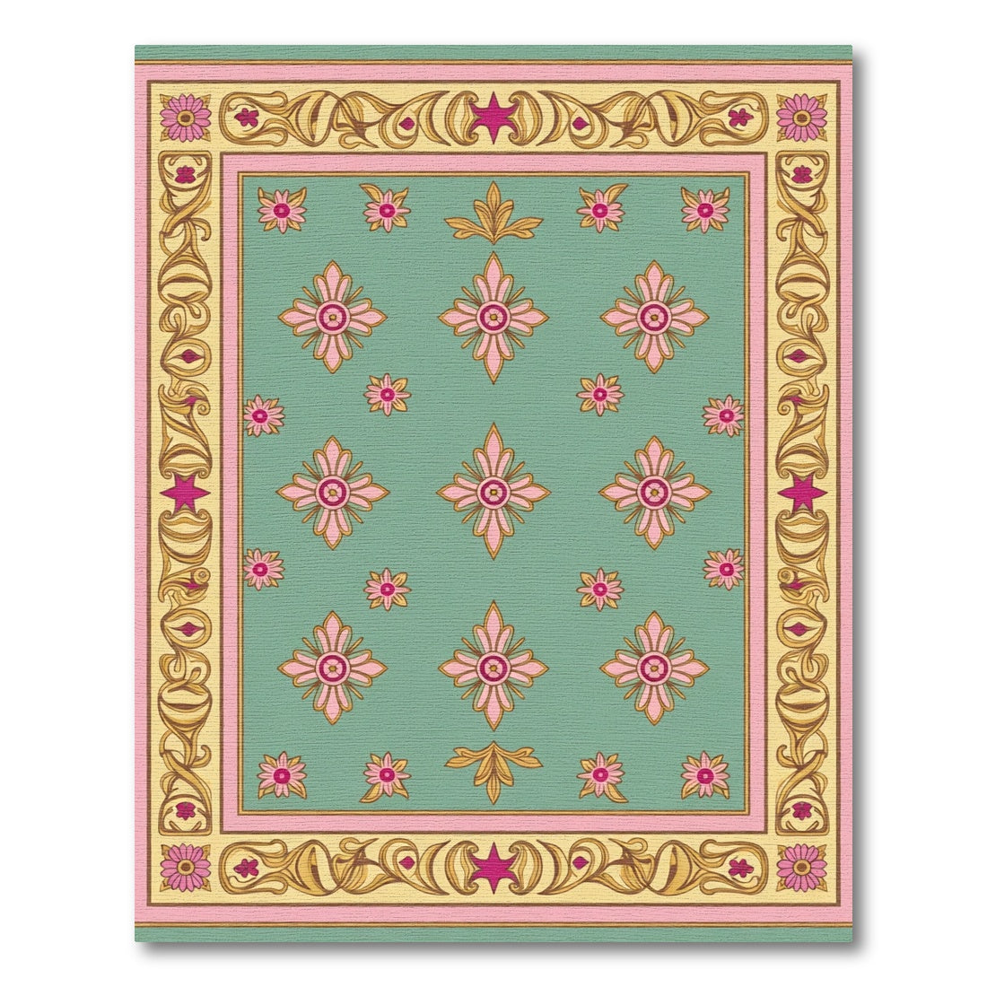 Pastel Pink Floral Medallion Border Rug