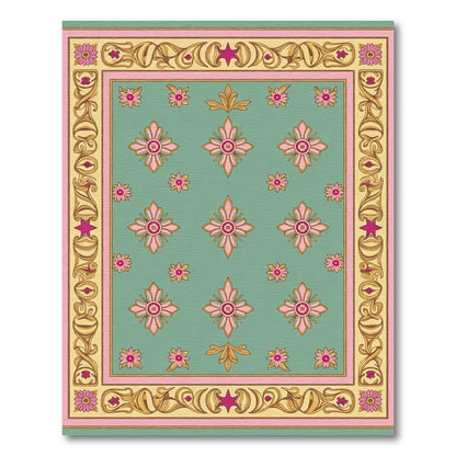 Pastel Pink Floral Medallion Border Rug