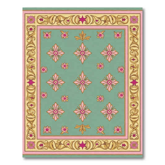Pastel Pink Floral Medallion Border Rug