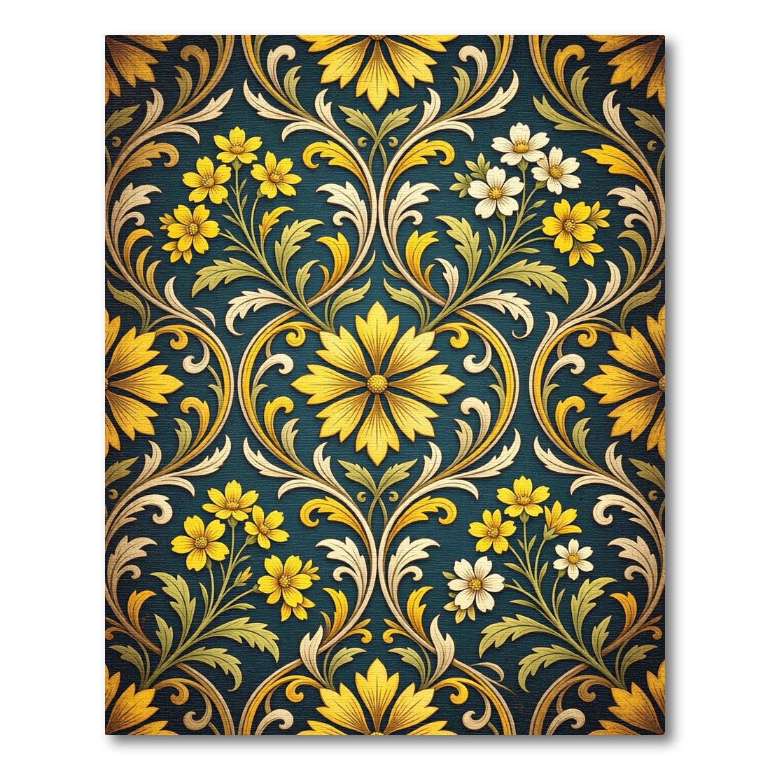Golden Floral Damask Teal Botanical Art Rug