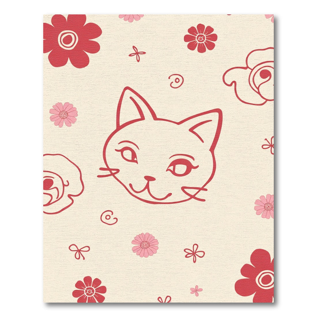 Whimsical Red Cat Floral Arrangement Rug