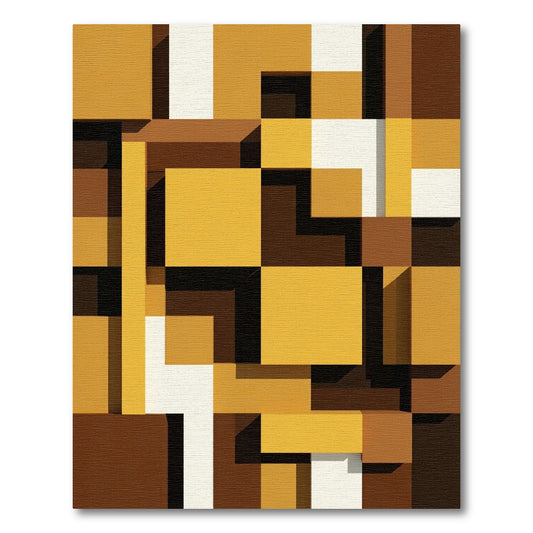 Modern Golden Ochre Abstract Geometric Block Rug
