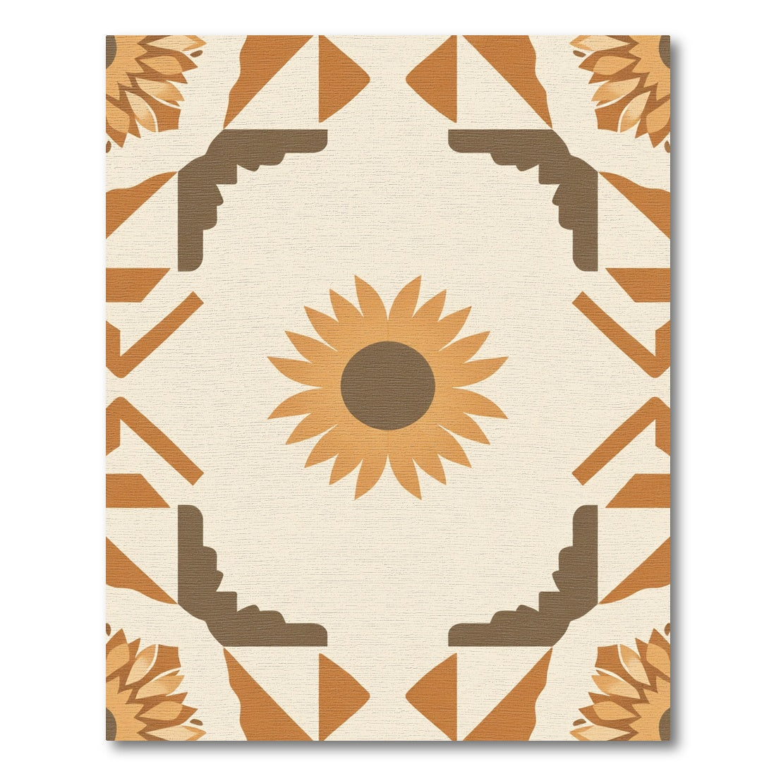 Earthy Sunflower Geometric Frame Rug