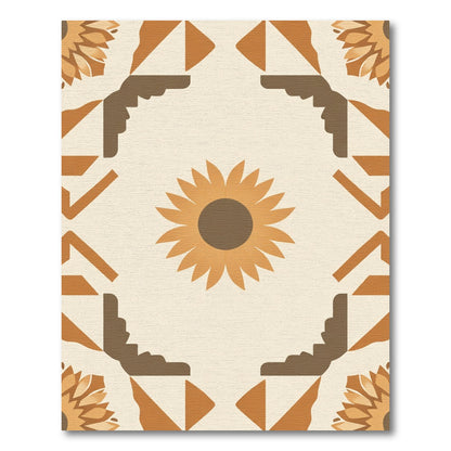 Earthy Sunflower Geometric Frame Rug
