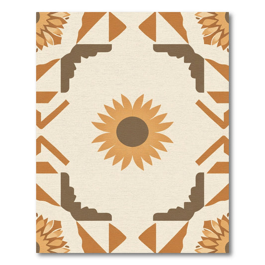 Earthy Sunflower Geometric Frame Rug