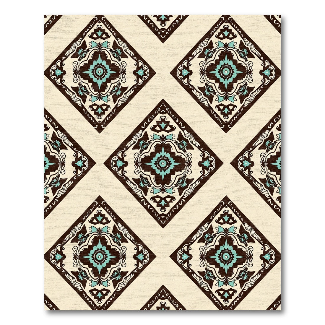 Brown Teal Diamond Floral Medallion Rug