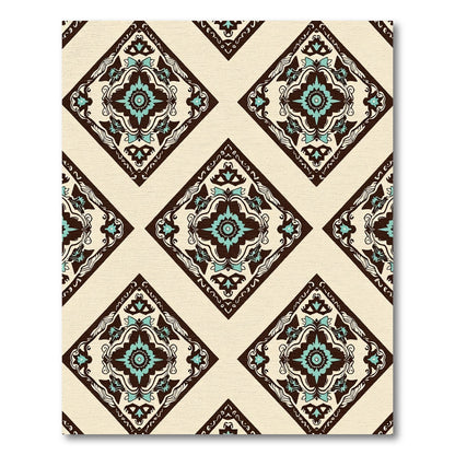 Brown Teal Diamond Floral Medallion Rug