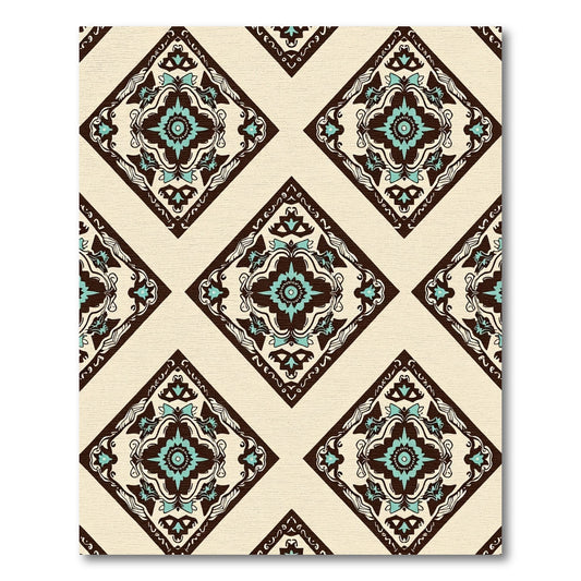 Brown Teal Diamond Floral Medallion Rug
