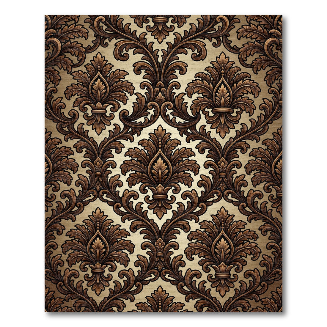 Brown Cream Baroque Scroll Medallion Rug