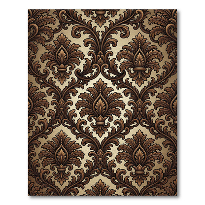 Brown Cream Baroque Scroll Medallion Rug