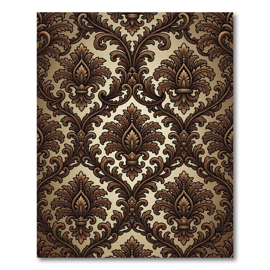 Brown Cream Baroque Scroll Medallion Rug