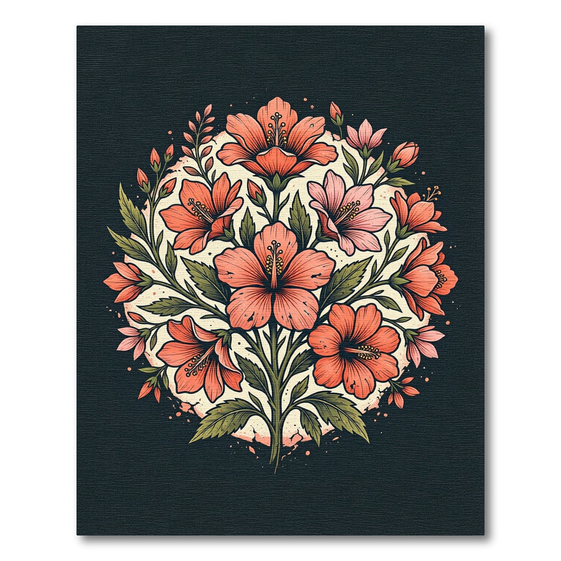Coral Hibiscus Tropical Floral Arrangement Rug