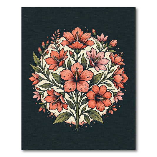 Coral Hibiscus Tropical Floral Arrangement Rug