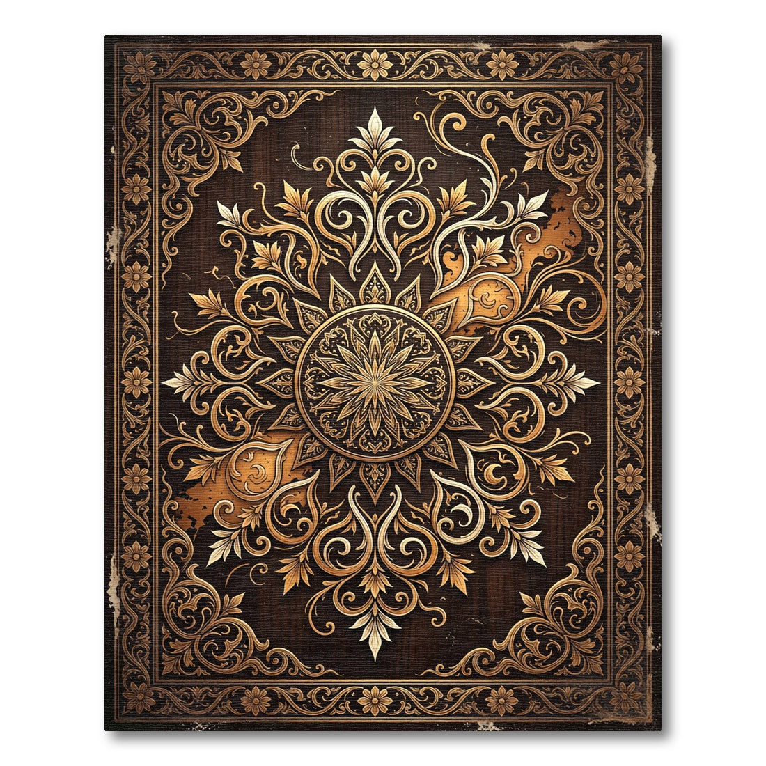 Ornate Gold Filigree Floral Medallion Rug