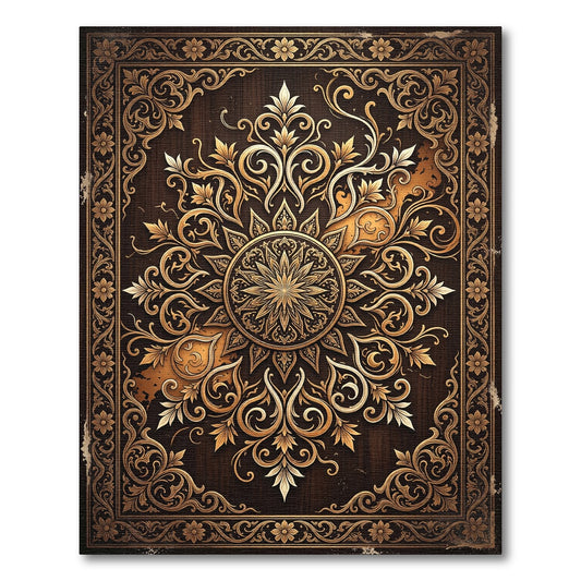Ornate Gold Filigree Floral Medallion Rug