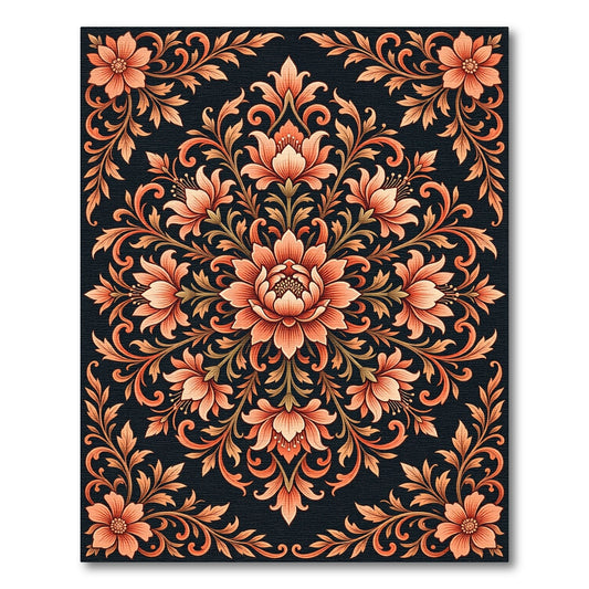 Elegant Terracotta Floral Damask Medallion Rug