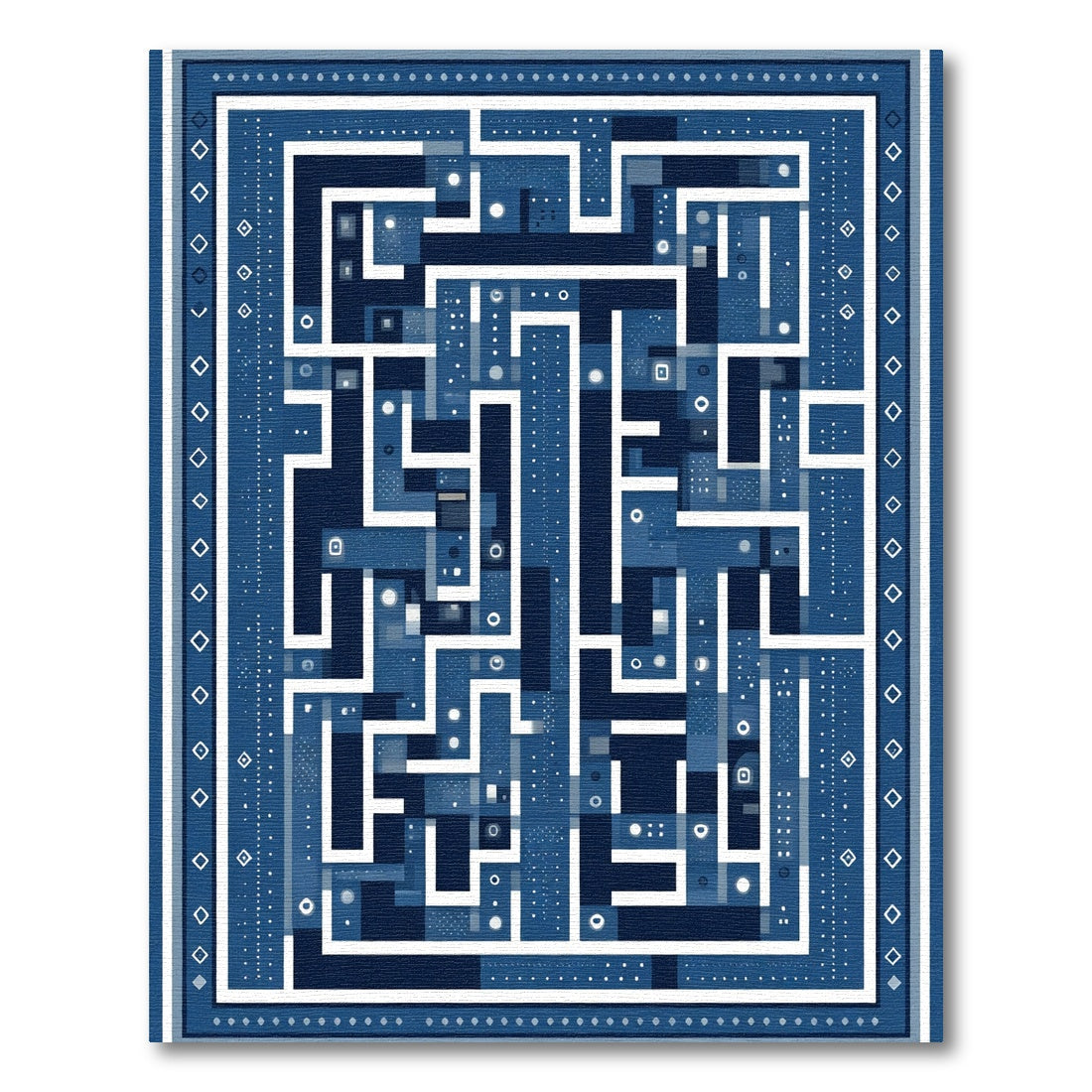 Deep Blue Geometric Maze Rug