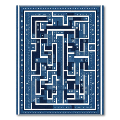 Deep Blue Geometric Maze Rug