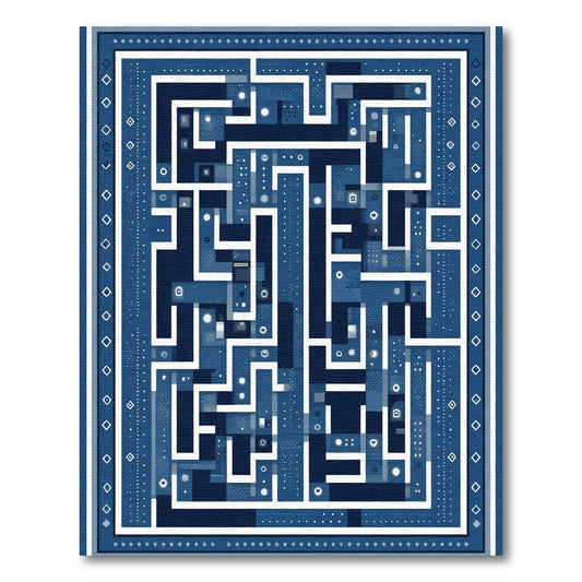 Deep Blue Geometric Maze Rug