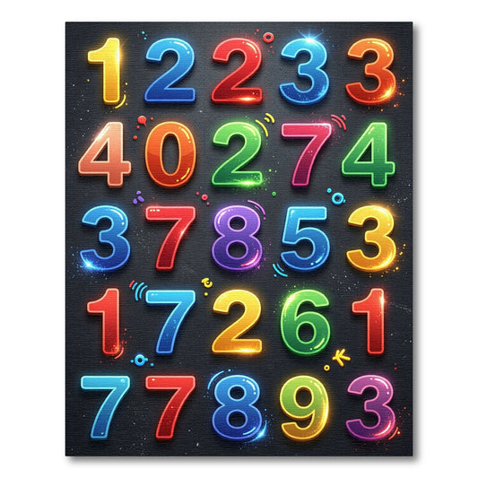 Vibrant Glossy Multicolor Numbers Rug