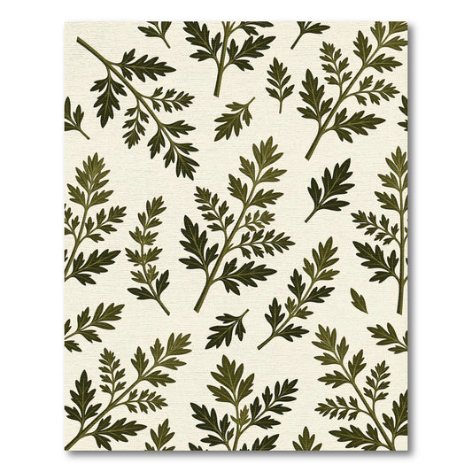Dark Green Fern Frond Botanical Rug