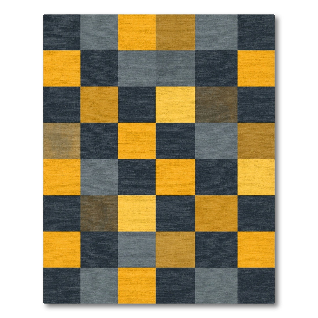 Gold Gray Charcoal Checkered Squares Rug