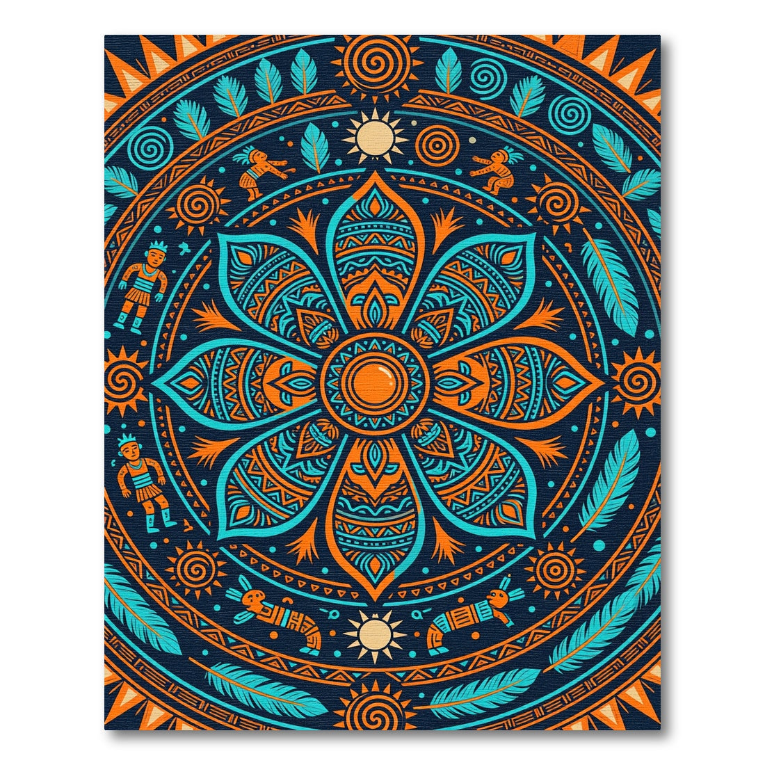 Vibrant Aztec Solar Floral Mandalla Rug