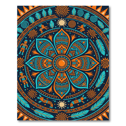 Vibrant Aztec Solar Floral Mandalla Rug