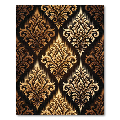 Gold Damask On Black Background Rug