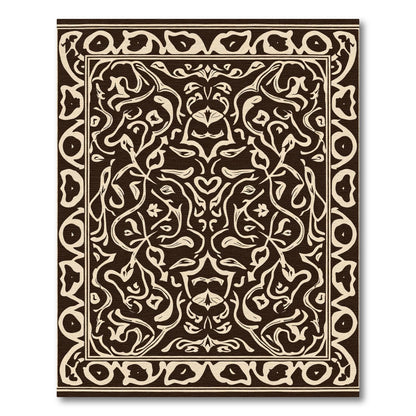 Dark Brown Cream Intricate Floral Border Rug