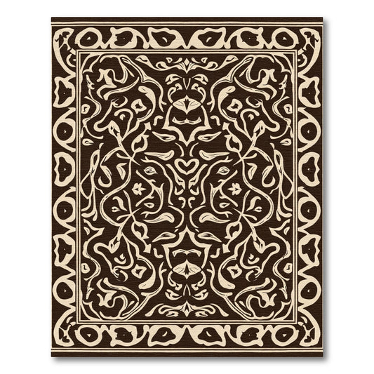 Dark Brown Cream Intricate Floral Border Rug