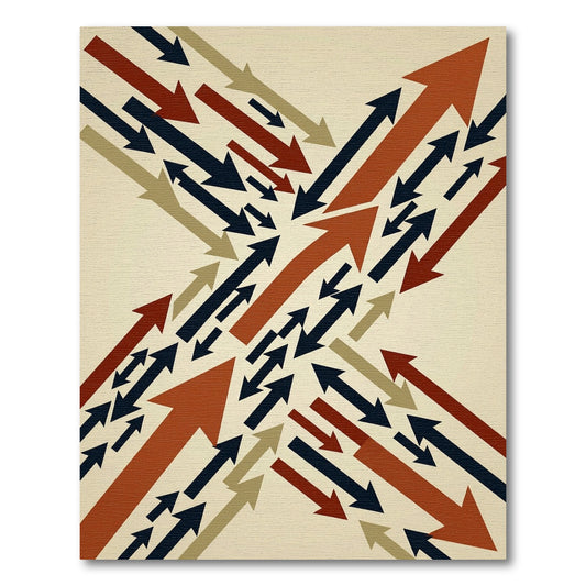 Dynamic Arrow Composition Red Navy Earth Rug