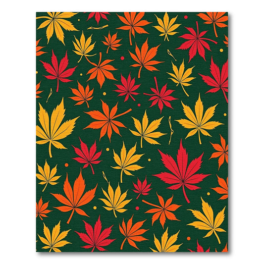 Vibrant Yellow Orange Red Leaves Green Rug