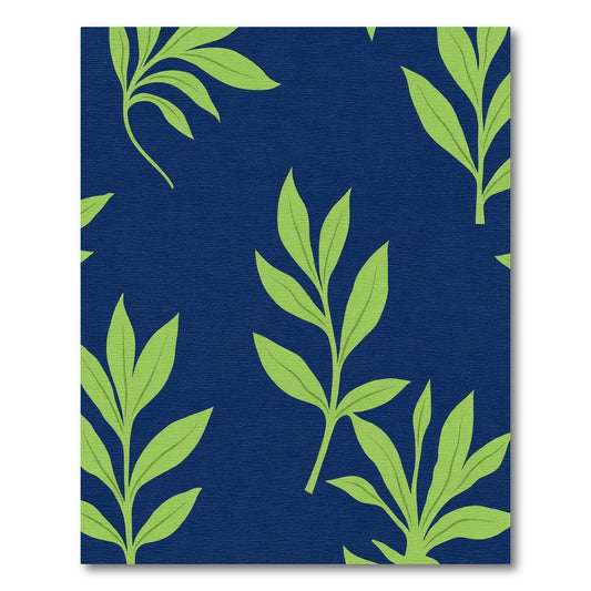 Navy Blue Green Leaf Branch Art Rug