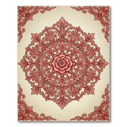 Coral Floral Medallion Scrollwork Rug