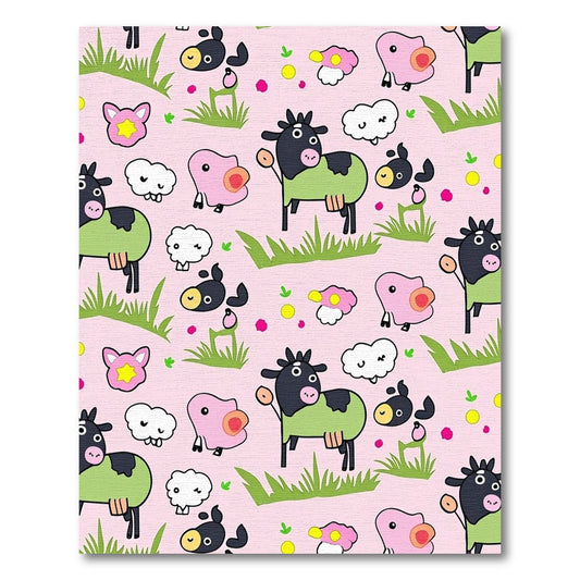 Cute Pink Farm Animals Grass Rug