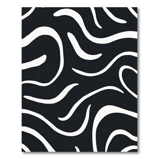 Chic Black White Abstract Swirls Rug